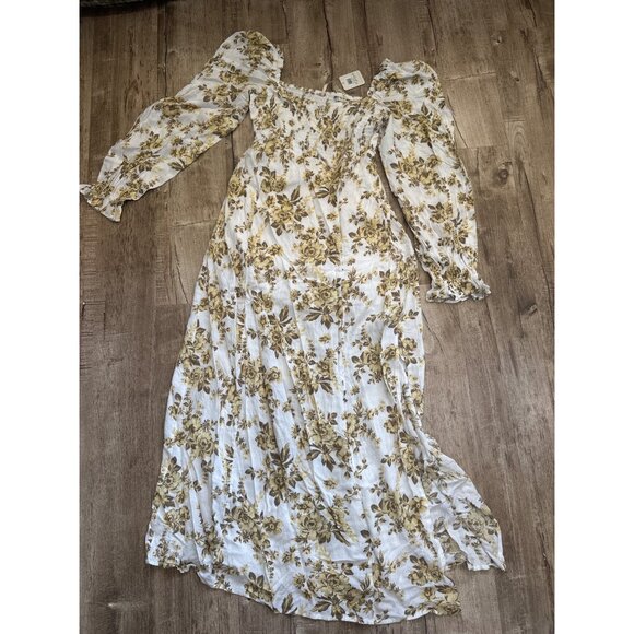 Free People Pastry Cream Floral Combo Maxi LS Dress XS Boho Flowy - Picture 1 of 4